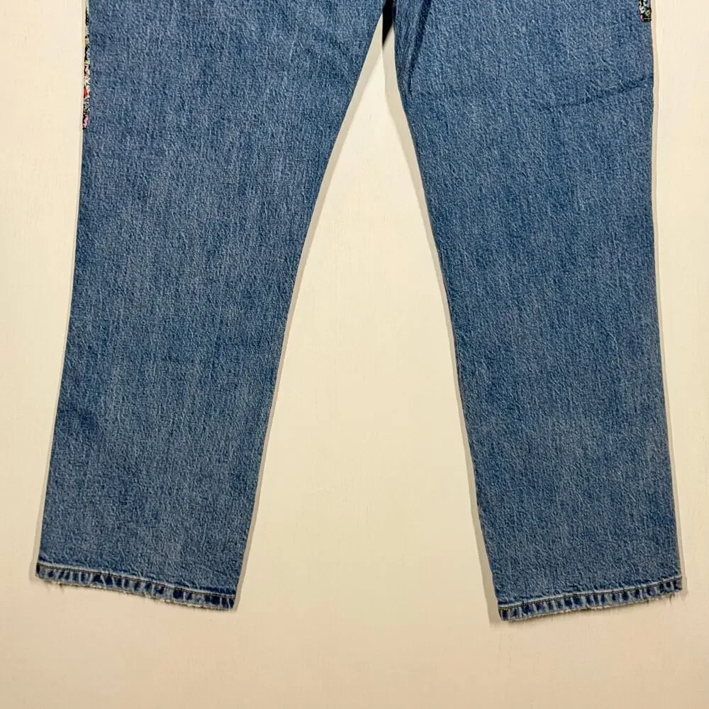 Loft Womens Straight‎ Crop Jeans Size 28 Floral Patchwork High Rise Cottagecore
